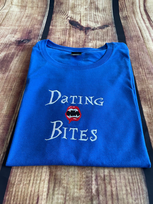 Custom Embroidered Dating Bites Halloween Vampire Adult Humor Tshirt