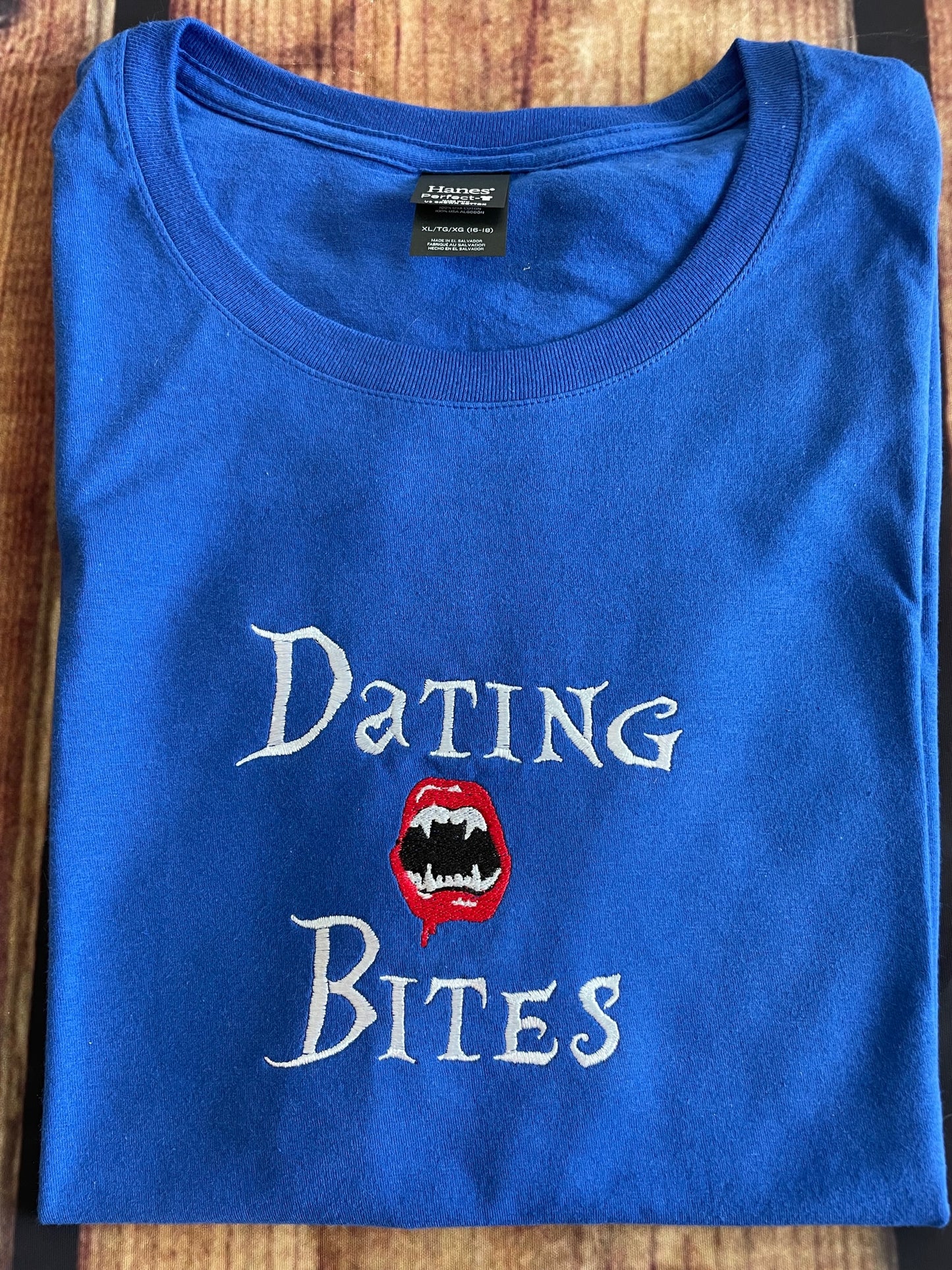 Custom Embroidered Dating Bites Halloween Vampire Adult Humor Tshirt