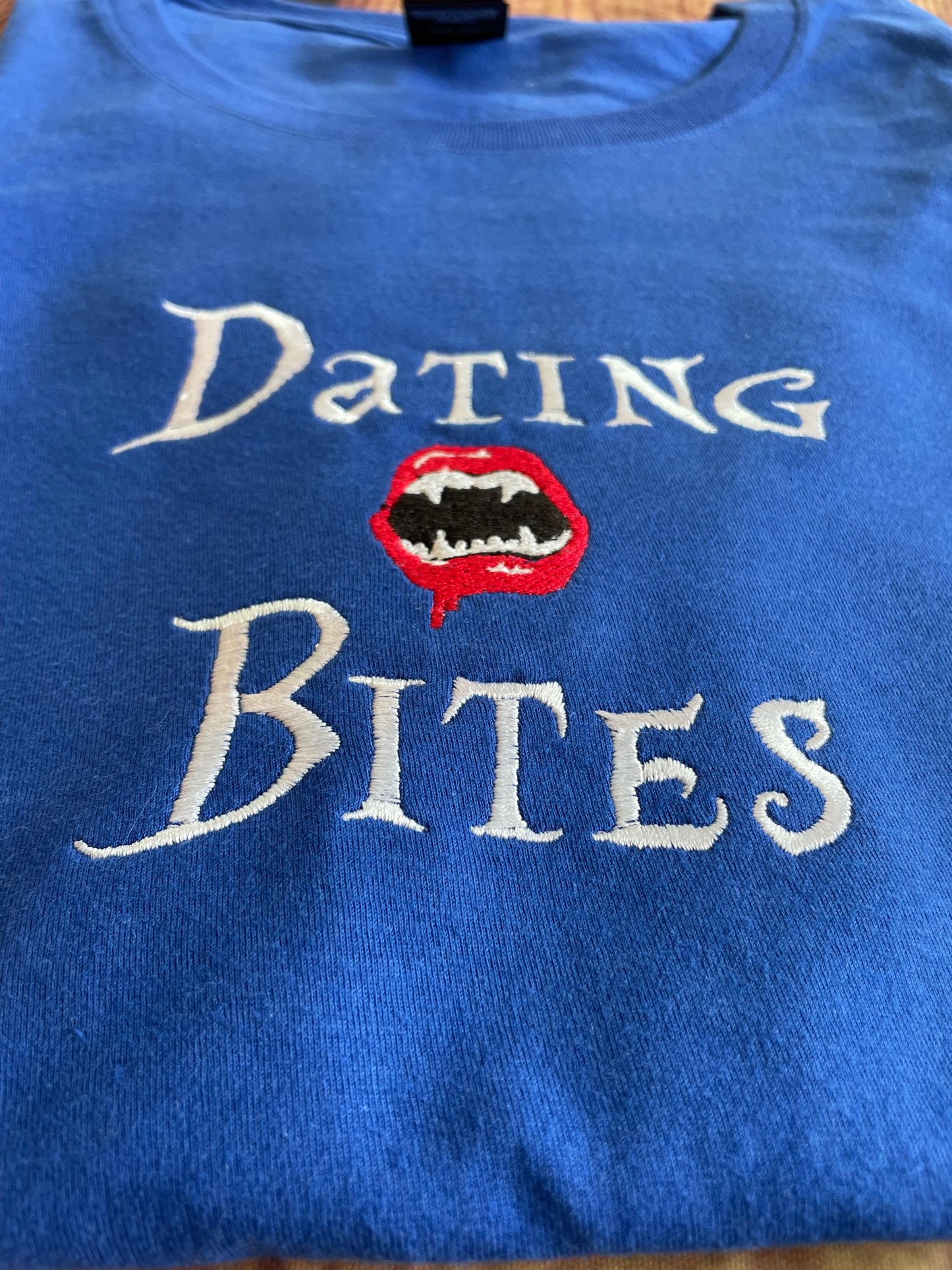 Custom Embroidered Dating Bites Halloween Vampire Adult Humor Tshirt