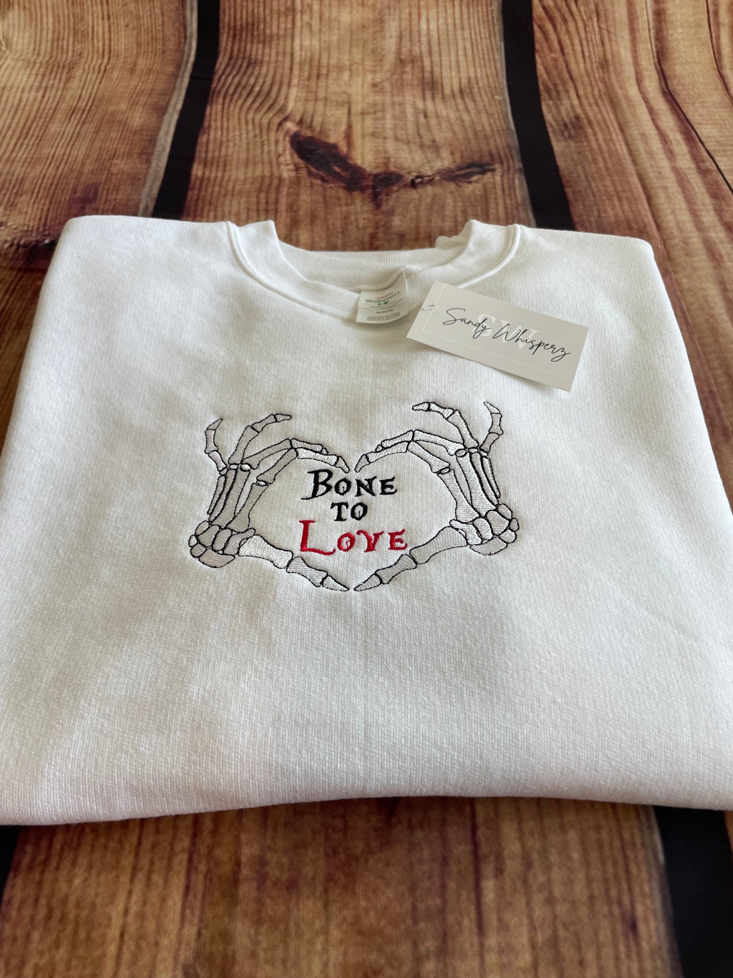 Custom Embroidered Bone to Love Halloween Skeleton Hands Seasonal Sweatshirt