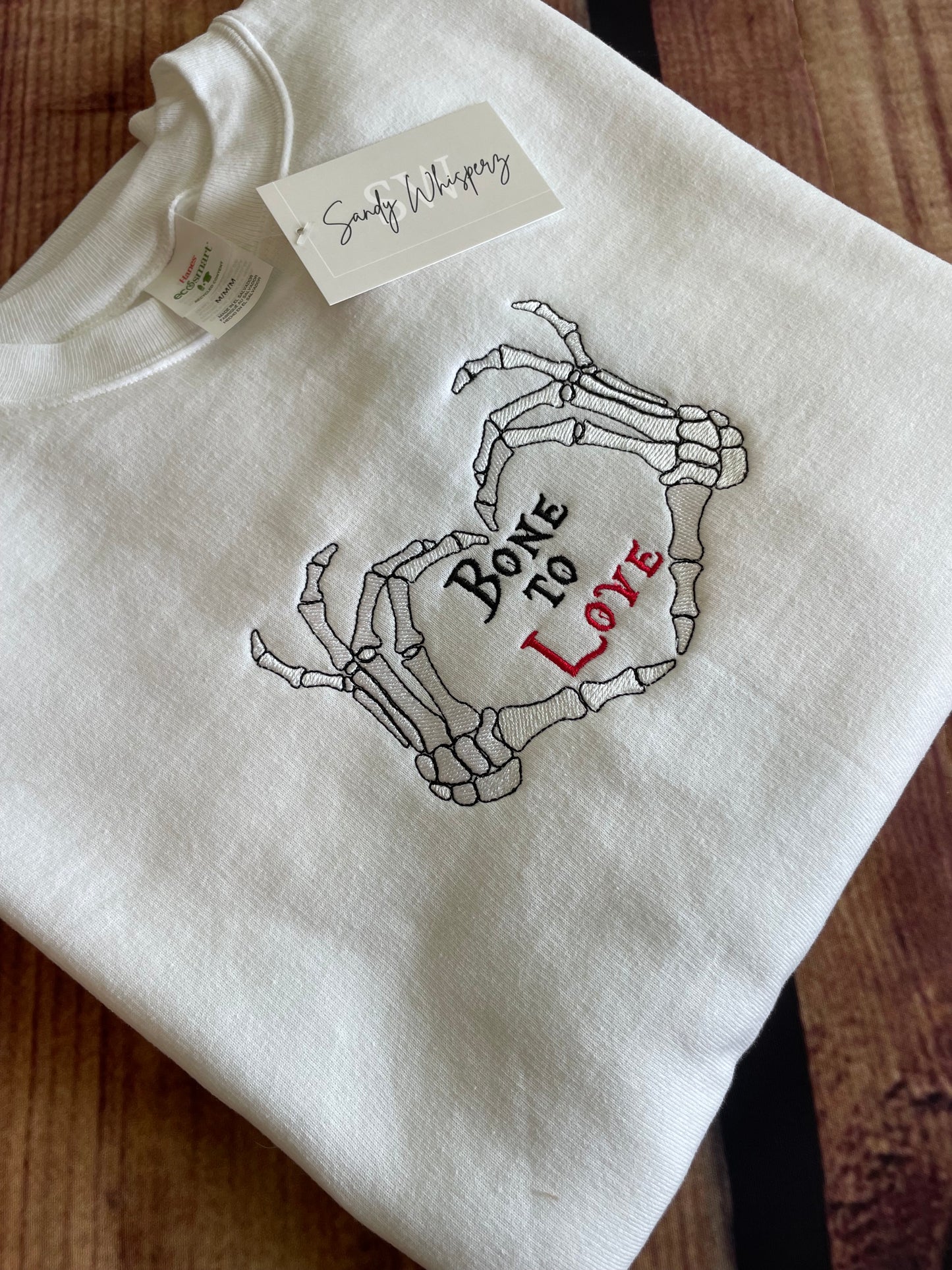 Custom Embroidered Bone to Love Halloween Skeleton Hands Seasonal Sweatshirt