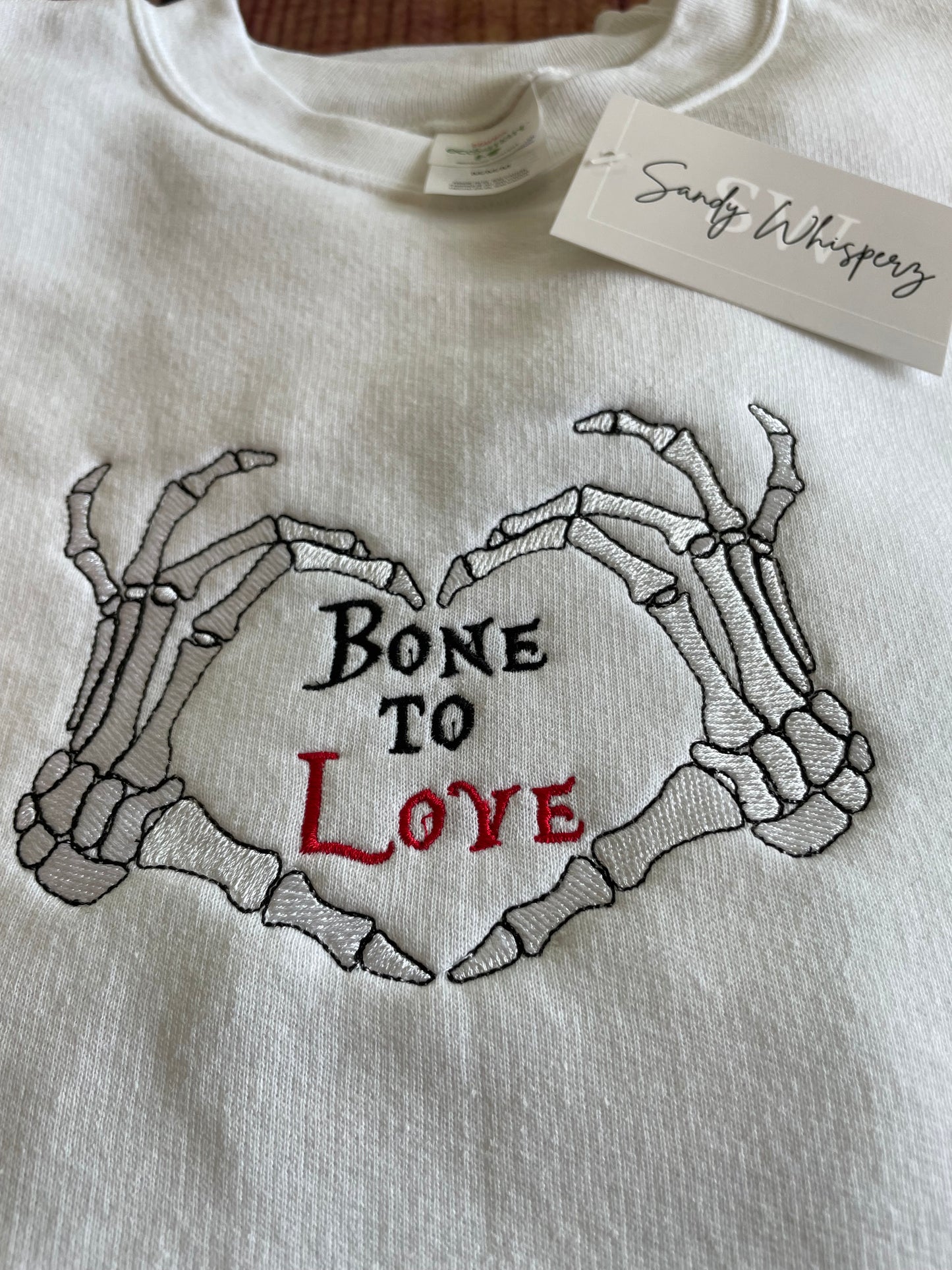 Custom Embroidered Bone to Love Halloween Skeleton Hands Seasonal Sweatshirt