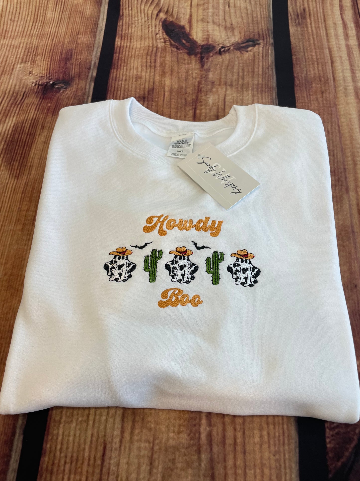 Custom Embroidered Howdy Boo Halloween Cow Ghost Sweatshirt