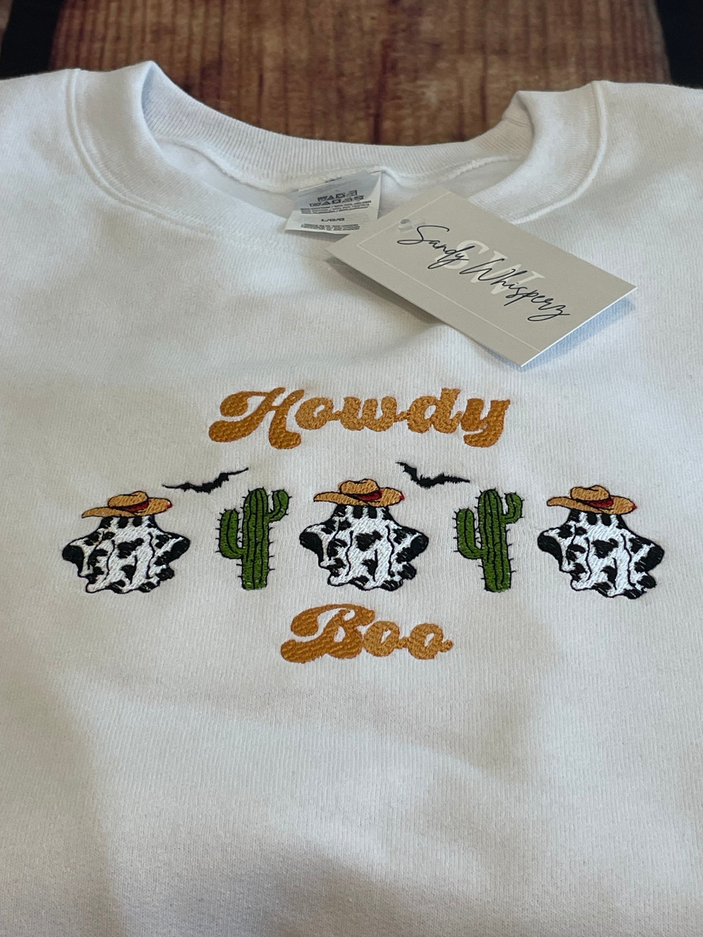 Custom Embroidered Howdy Boo Halloween Cow Ghost Sweatshirt