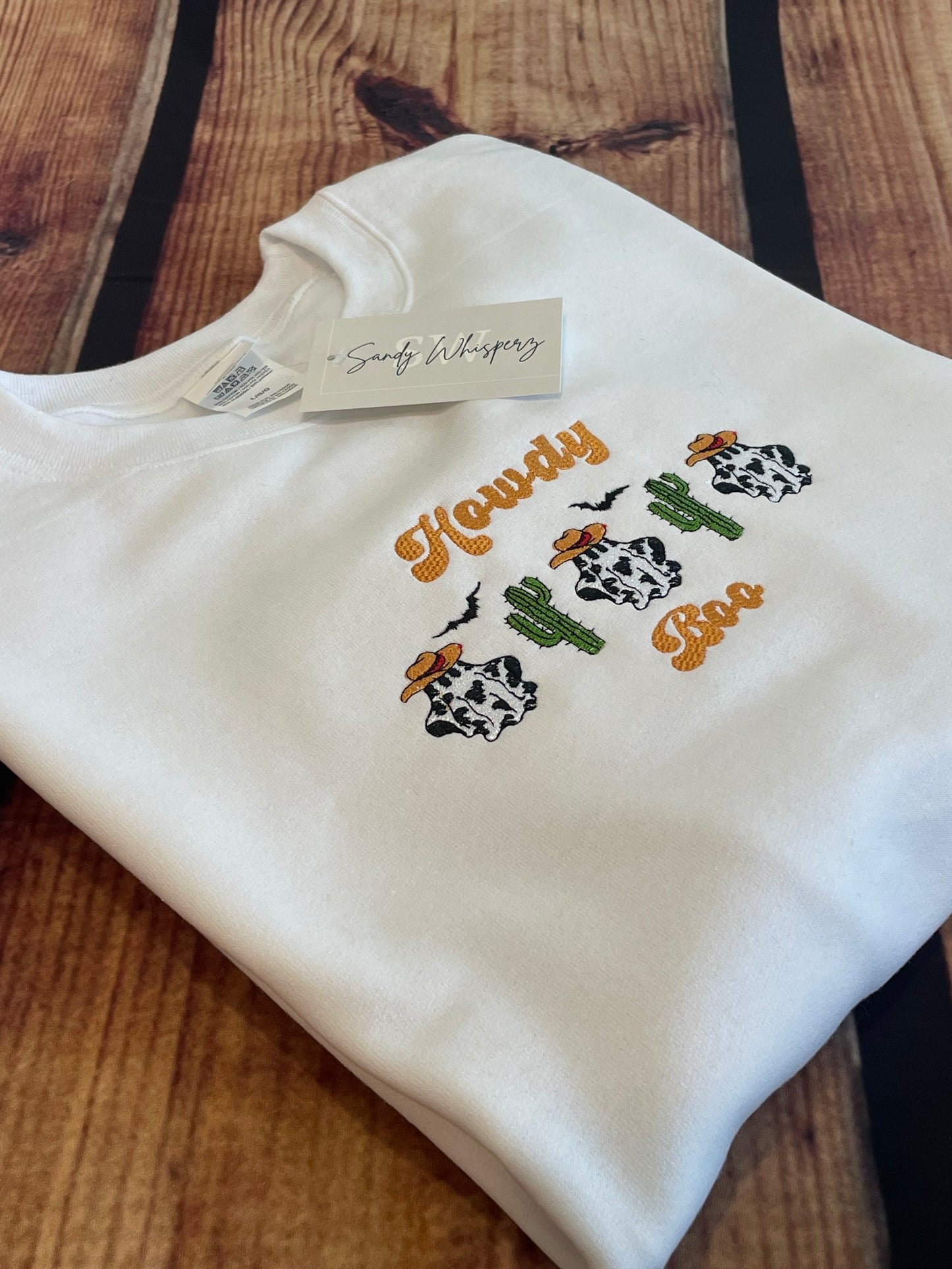 Custom Embroidered Howdy Boo Halloween Cow Ghost Sweatshirt