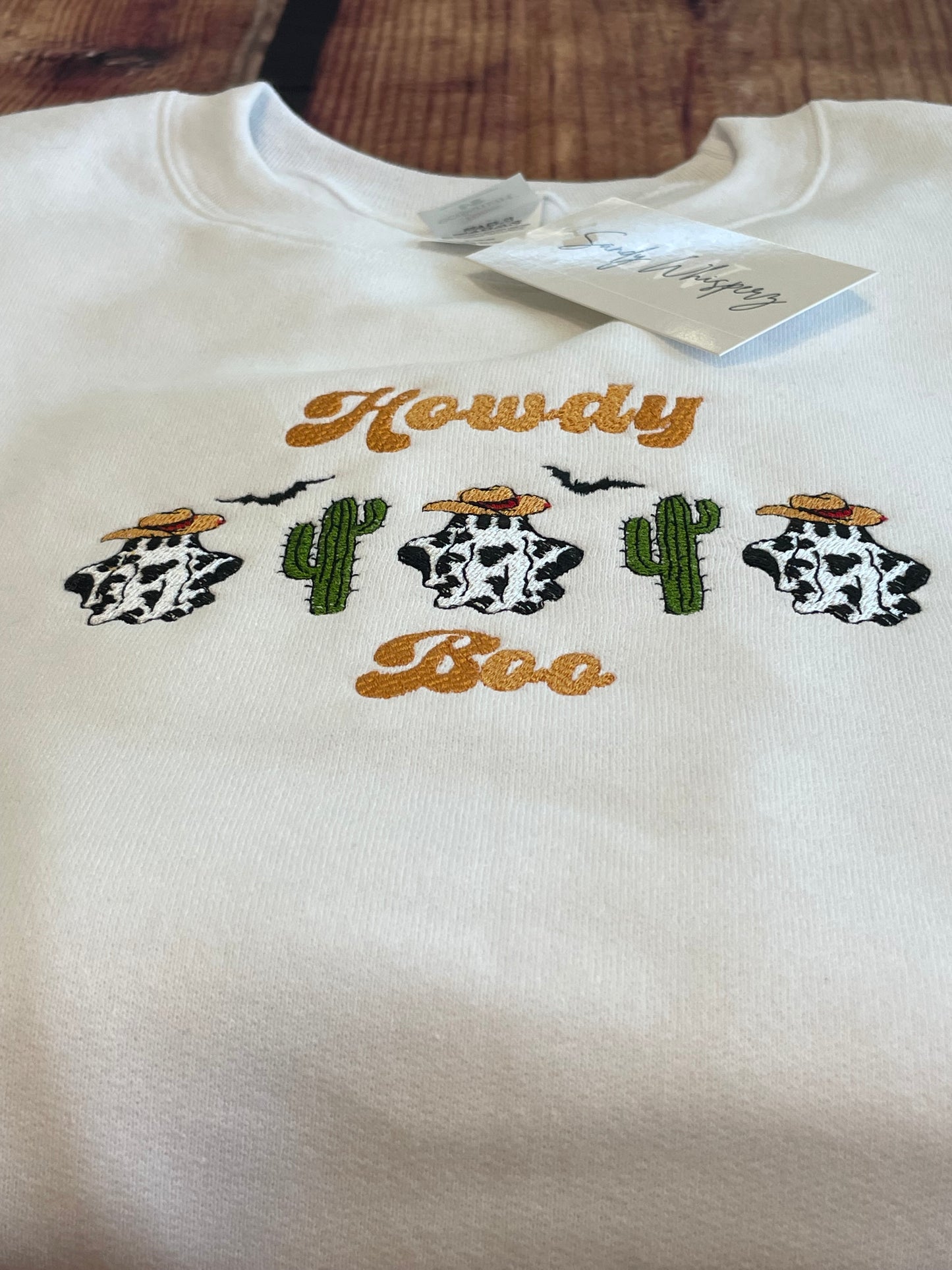 Custom Embroidered Howdy Boo Halloween Cow Ghost Sweatshirt