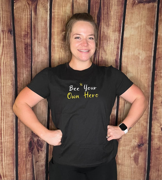 Custom Embroidered Bee Your Own Hero Bumble Bee Motivational Tshirt | Embroidered Bee Tshirt | Embroidered Motivational Tshirt