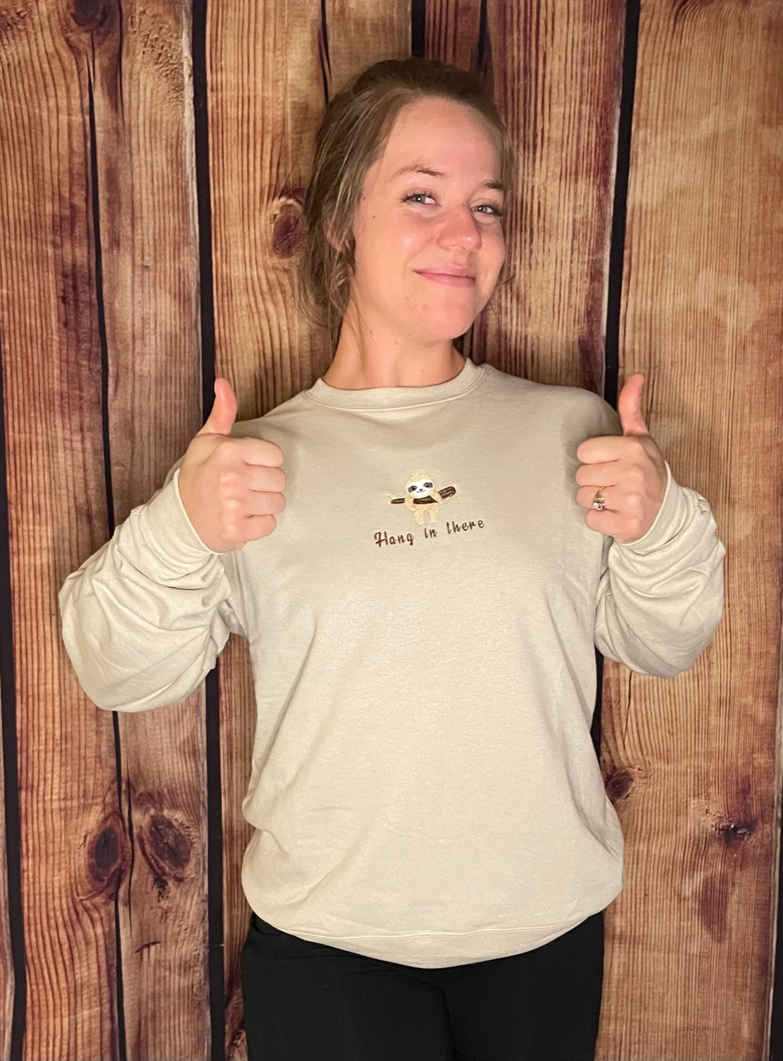 Custom Embroidered Beige Hang in there Encouragement Sweatshirt | Inspirational Sweatshirt | Embroidery Sweatshirt