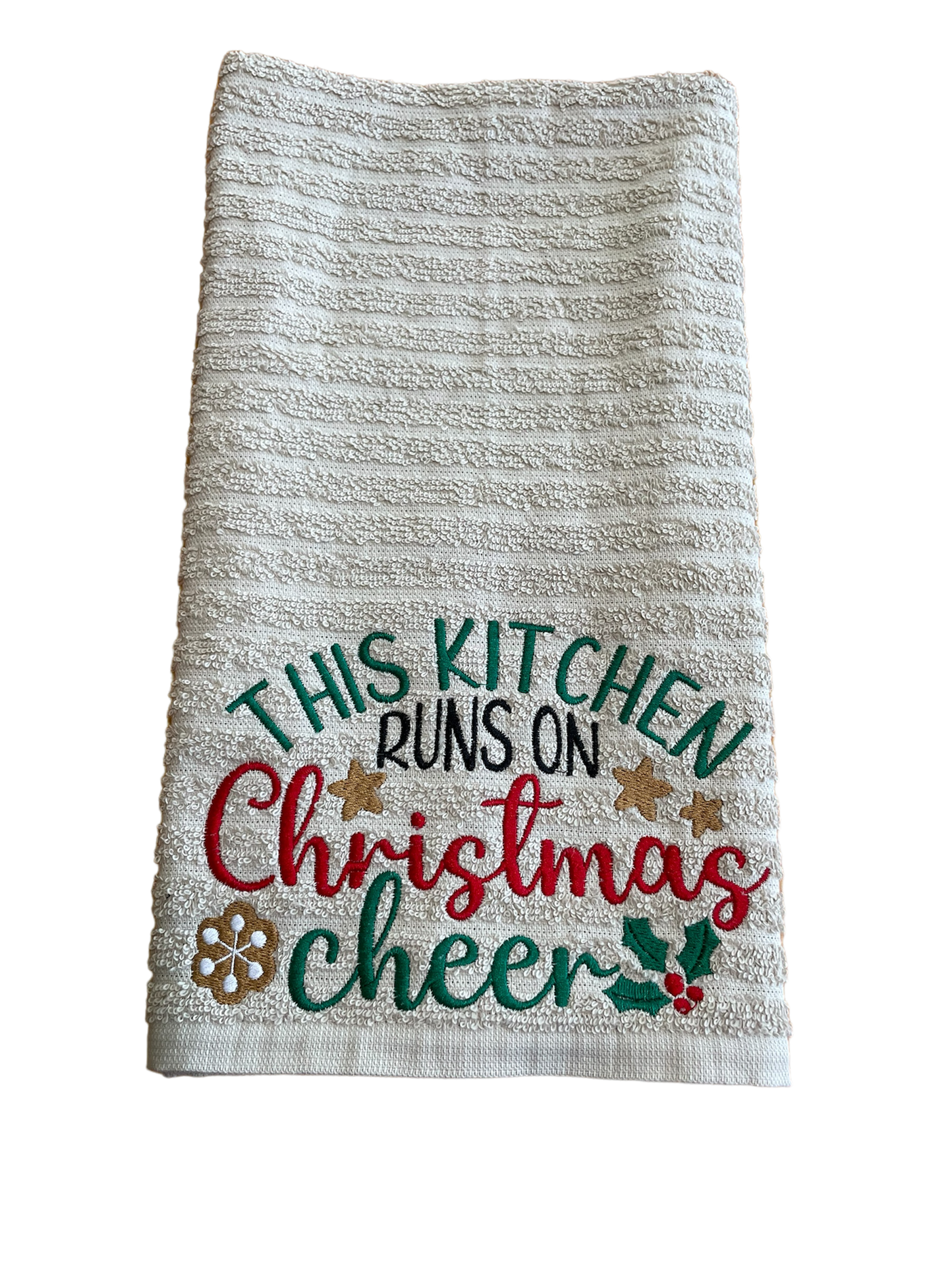 Custom Embroidered This Kitchen Runs On Christmas Cheer Holiday Hand Towel | Everyday Gift| Christmas Gift