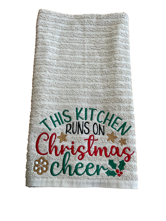 Custom Embroidered This Kitchen Runs On Christmas Cheer Holiday Hand Towel | Everyday Gift| Christmas Gift