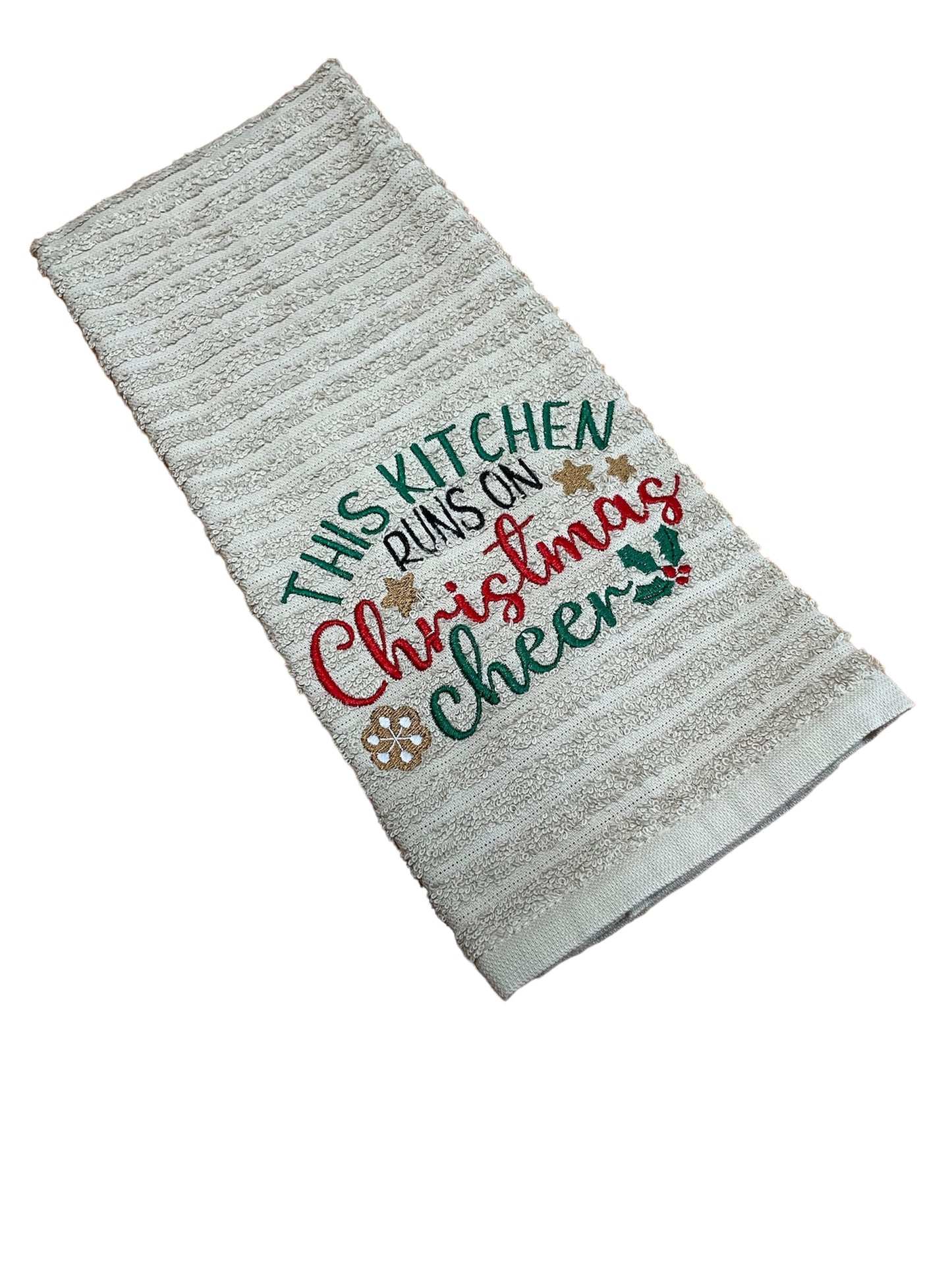 Custom Embroidered This Kitchen Runs On Christmas Cheer Holiday Hand Towel | Everyday Gift| Christmas Gift